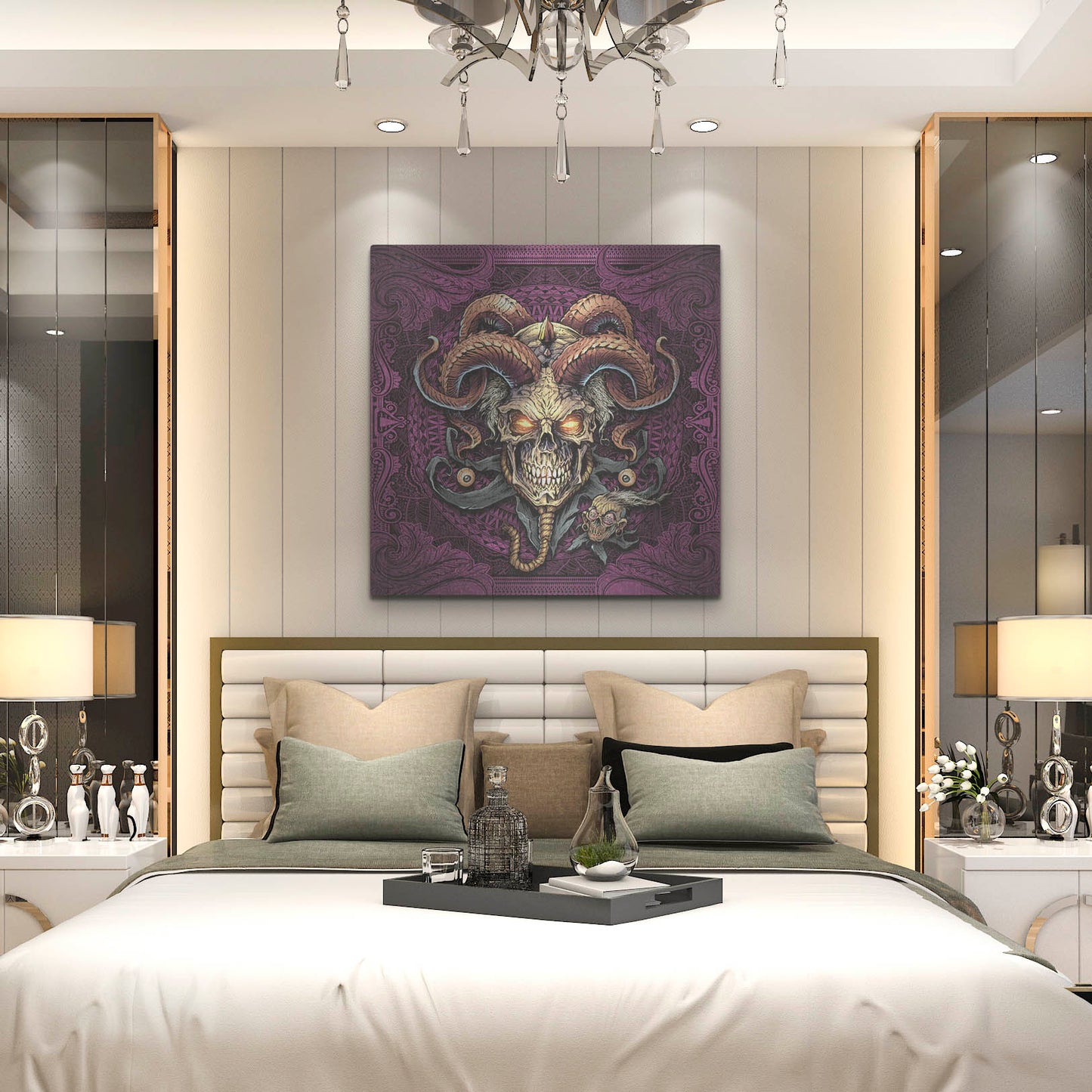 Luxe Metal Art 'Jester Skull With Horns' by Flyland Designs, Metal Wall Art,36x36