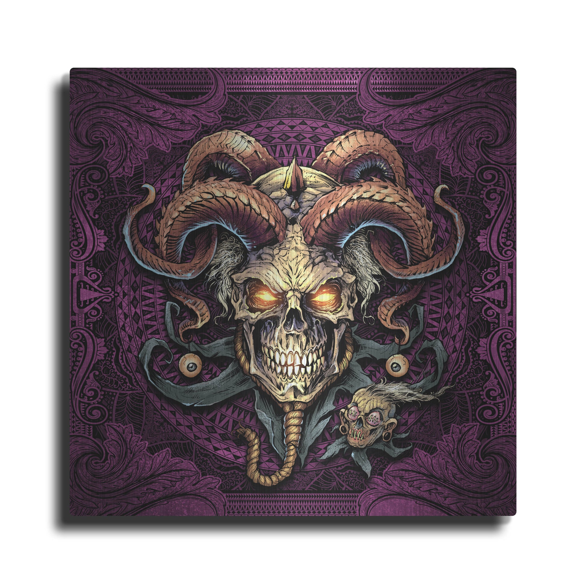 Luxe Metal Art 'Jester Skull With Horns' by Flyland Designs, Metal Wall Art