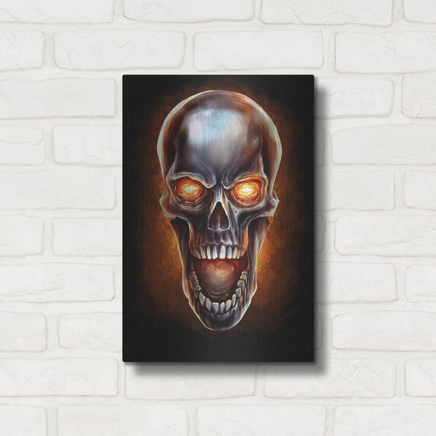Luxe Metal Art 'Metal Fire Skull' by Flyland Designs, Metal Wall Art,12x16