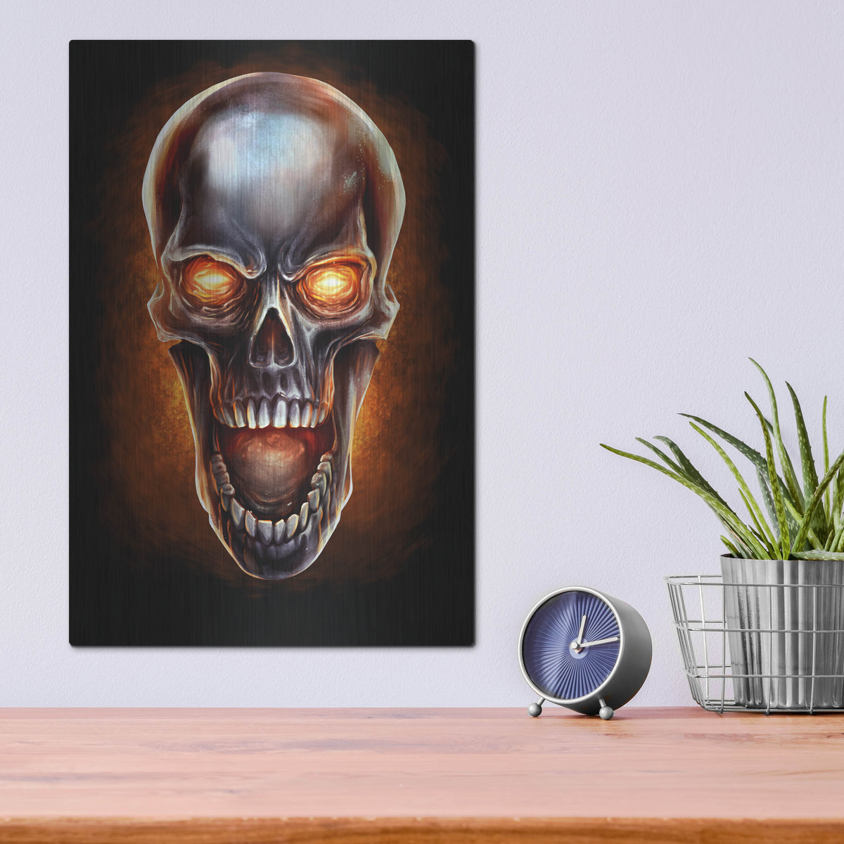 Luxe Metal Art 'Metal Fire Skull' by Flyland Designs, Metal Wall Art,12x16