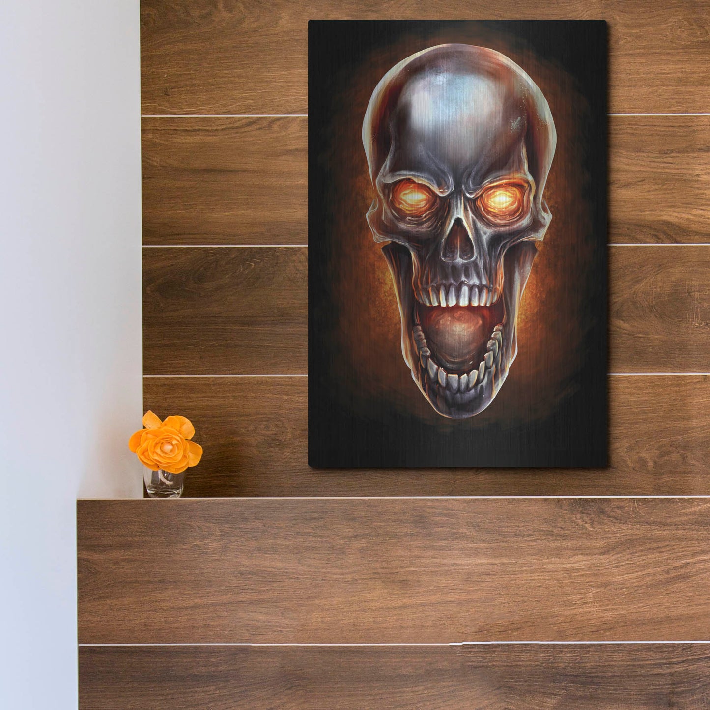Luxe Metal Art 'Metal Fire Skull' by Flyland Designs, Metal Wall Art,12x16