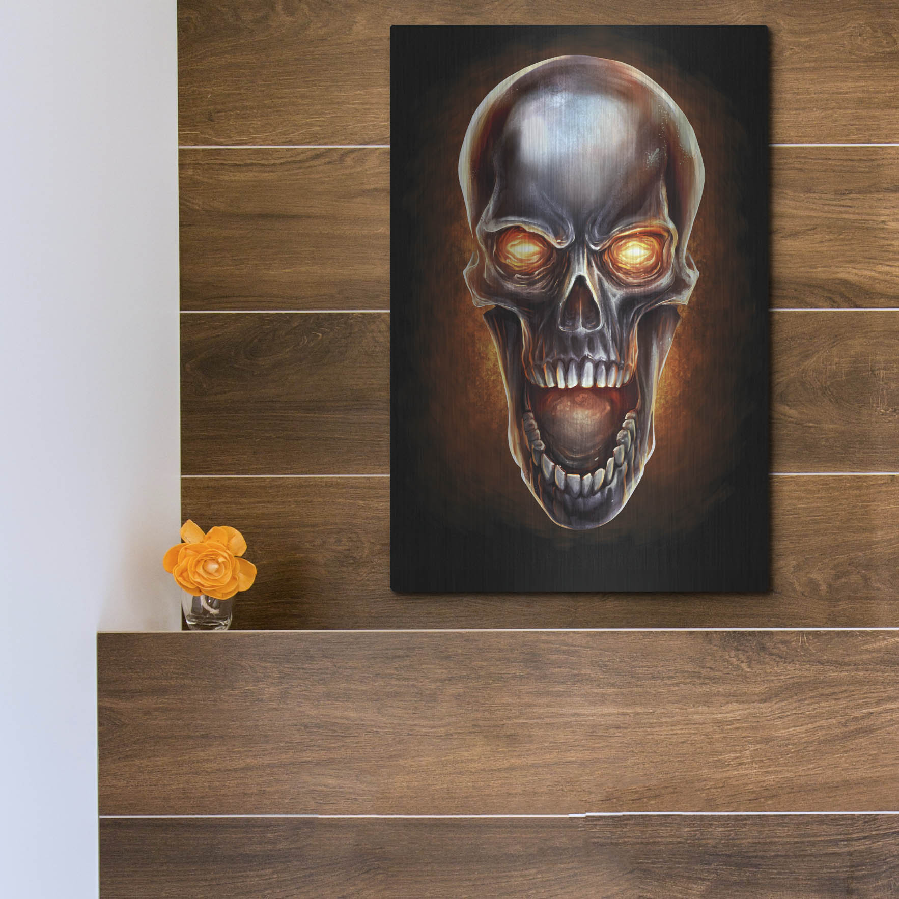 Luxe Metal Art 'Metal Fire Skull' by Flyland Designs, Metal Wall Art,12x16