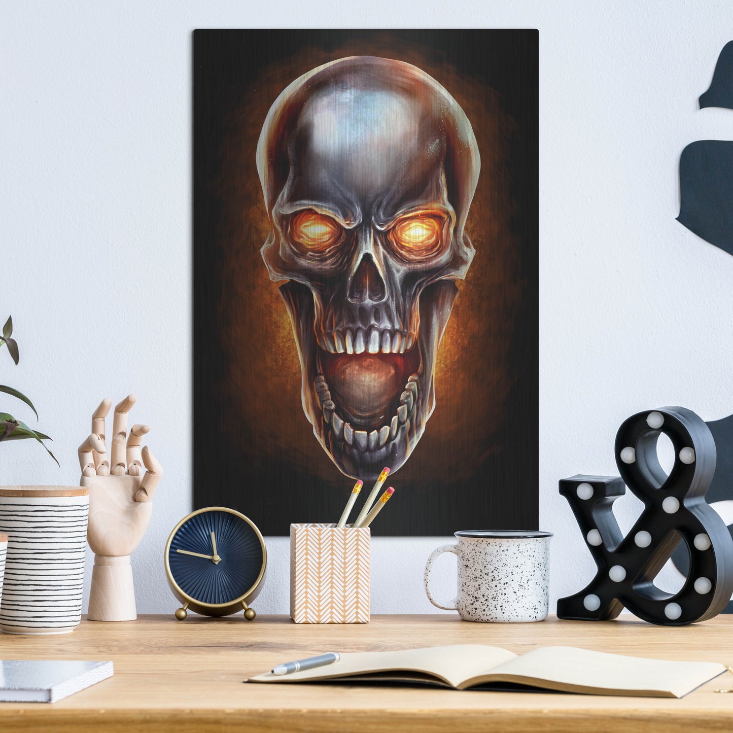Luxe Metal Art 'Metal Fire Skull' by Flyland Designs, Metal Wall Art,12x16