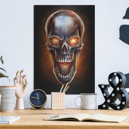 Luxe Metal Art 'Metal Fire Skull' by Flyland Designs, Metal Wall Art,12x16