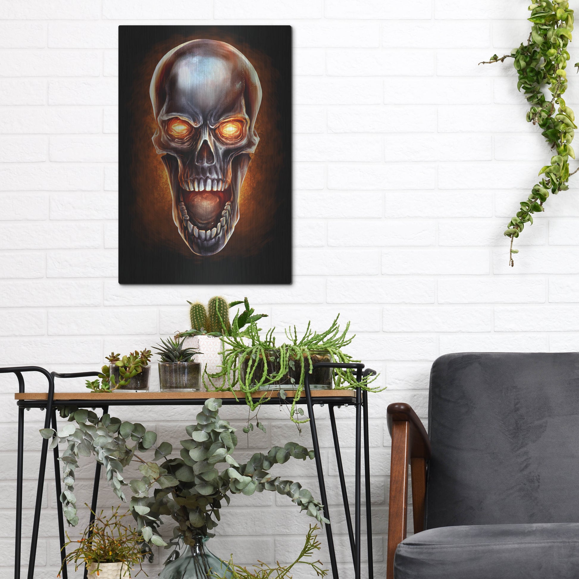 Luxe Metal Art 'Metal Fire Skull' by Flyland Designs, Metal Wall Art,12x16