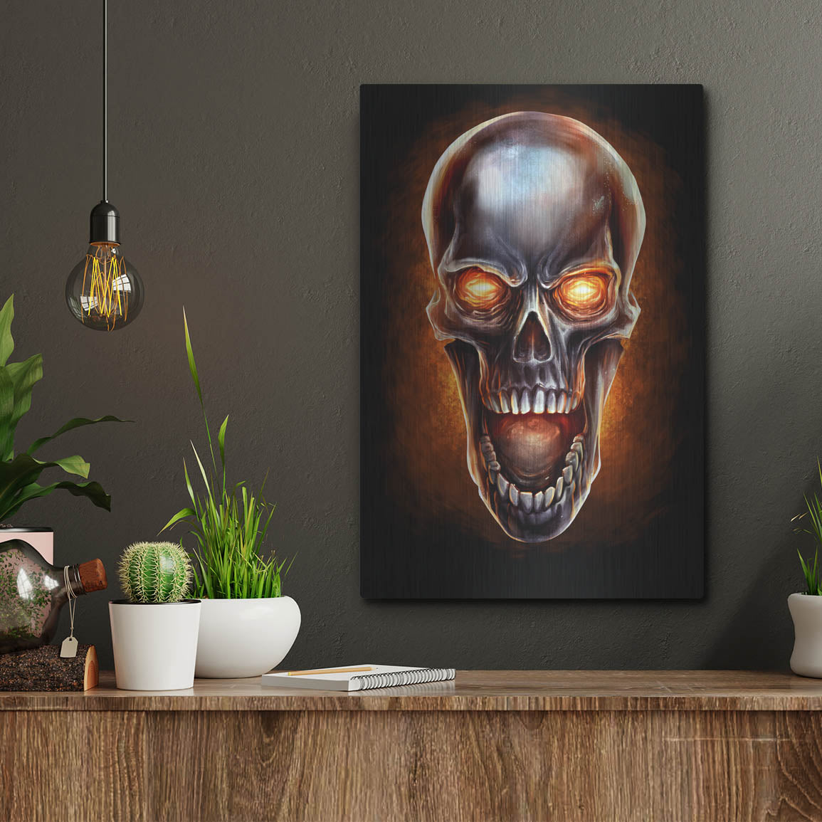 Luxe Metal Art 'Metal Fire Skull' by Flyland Designs, Metal Wall Art,12x16