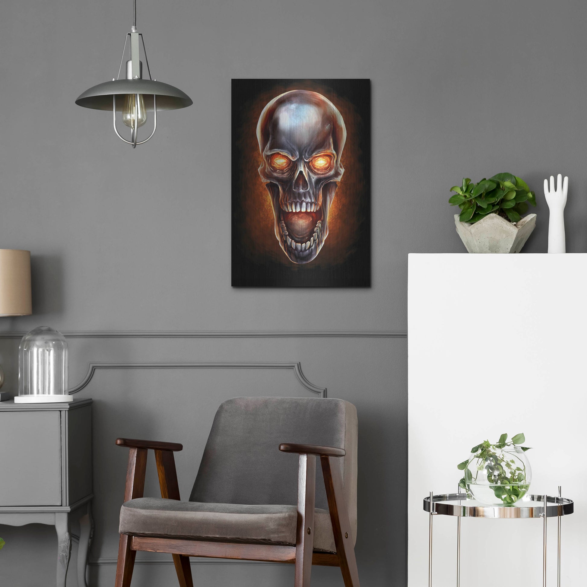 Luxe Metal Art 'Metal Fire Skull' by Flyland Designs, Metal Wall Art,16x24