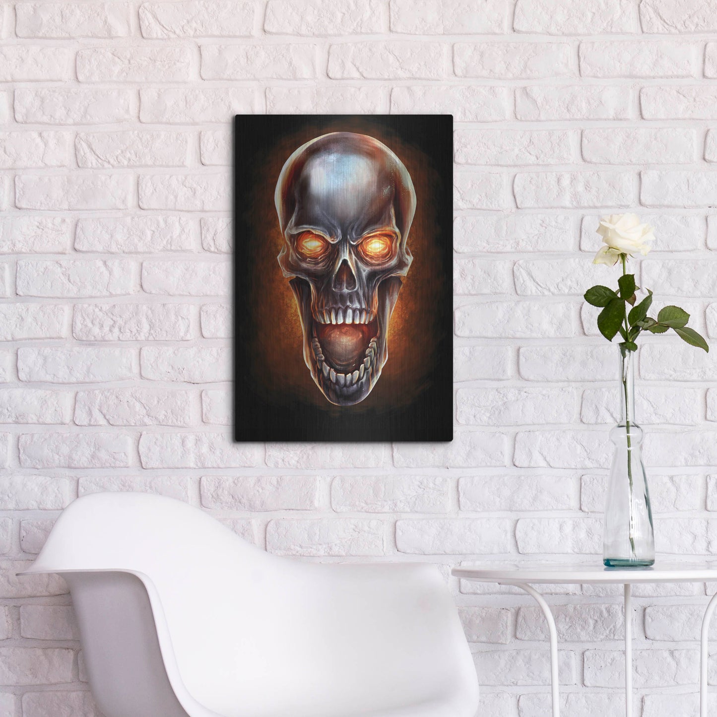 Luxe Metal Art 'Metal Fire Skull' by Flyland Designs, Metal Wall Art,16x24