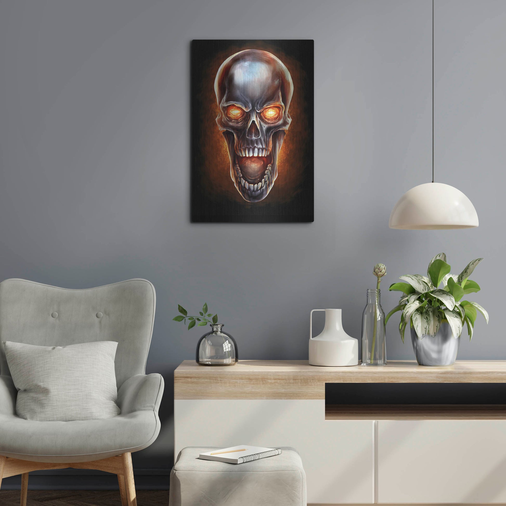 Luxe Metal Art 'Metal Fire Skull' by Flyland Designs, Metal Wall Art,16x24