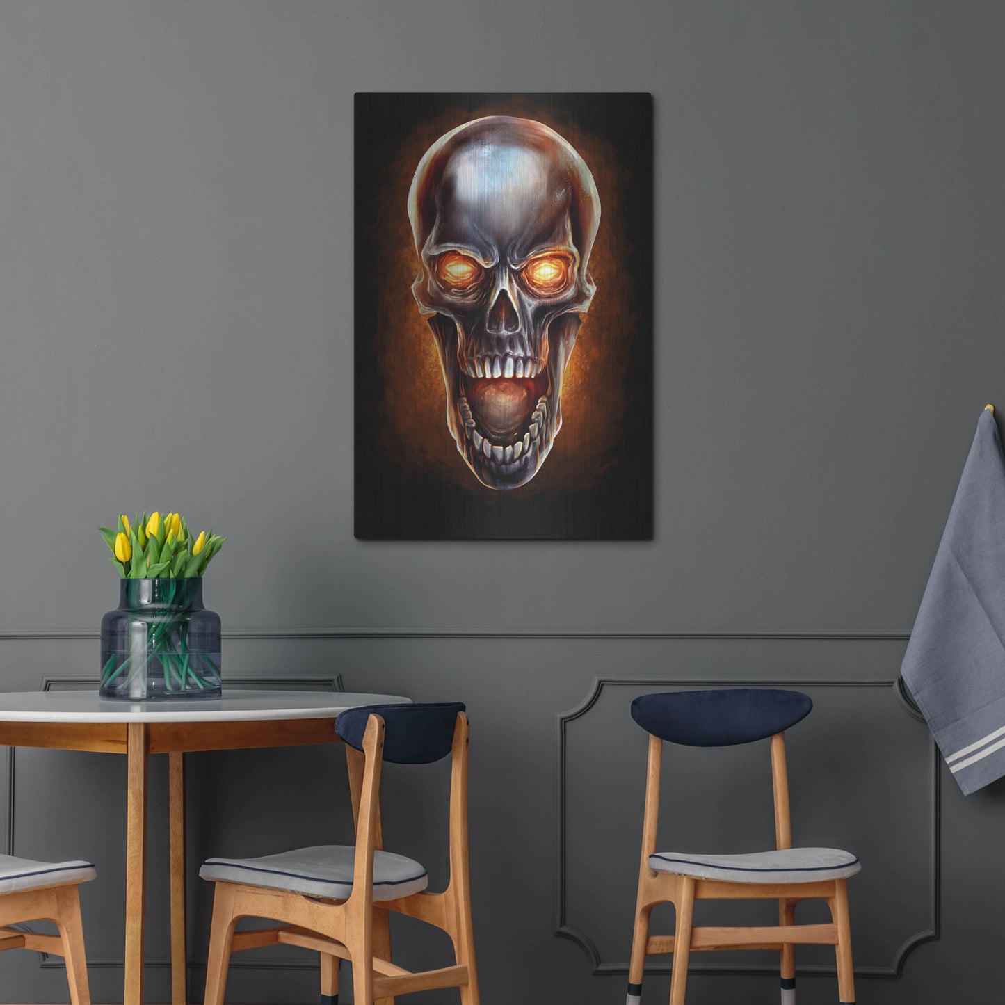 Luxe Metal Art 'Metal Fire Skull' by Flyland Designs, Metal Wall Art,24x36