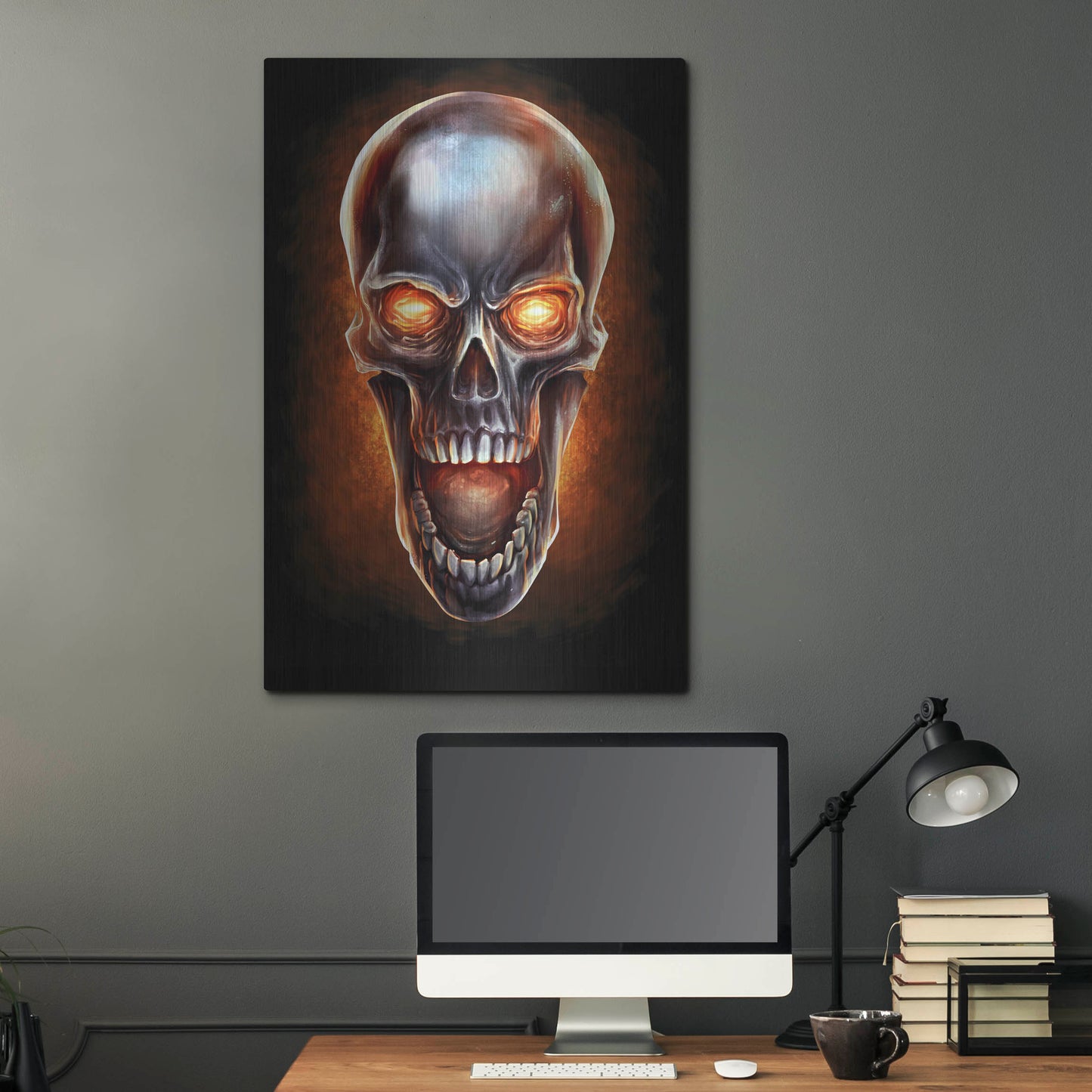 Luxe Metal Art 'Metal Fire Skull' by Flyland Designs, Metal Wall Art,24x36