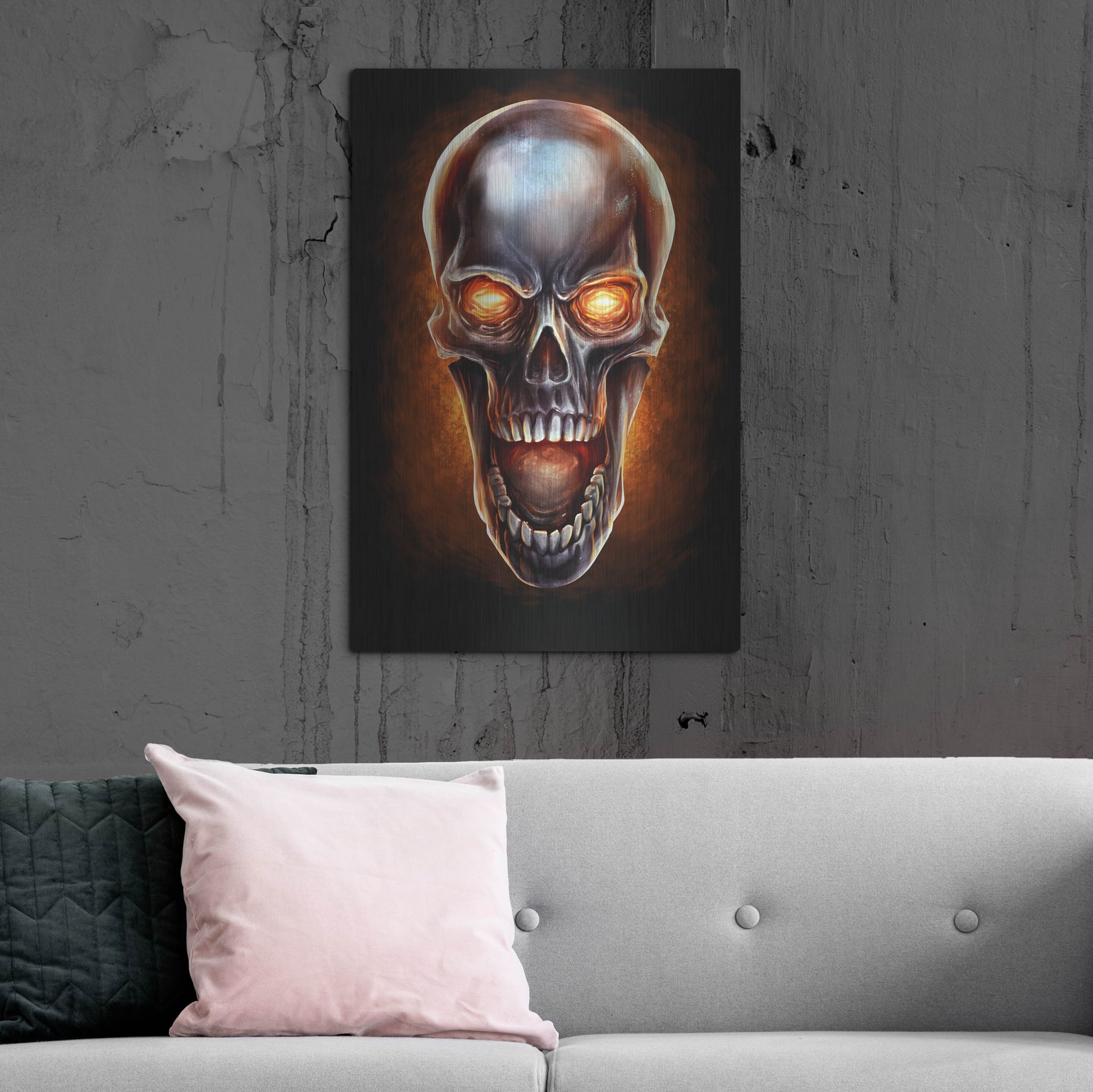 Luxe Metal Art 'Metal Fire Skull' by Flyland Designs, Metal Wall Art,24x36