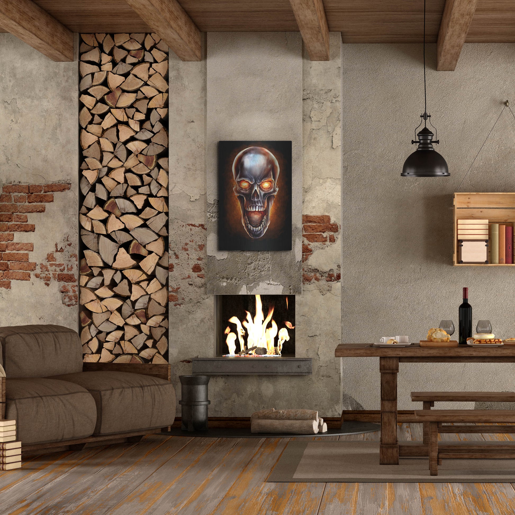 Luxe Metal Art 'Metal Fire Skull' by Flyland Designs, Metal Wall Art,24x36