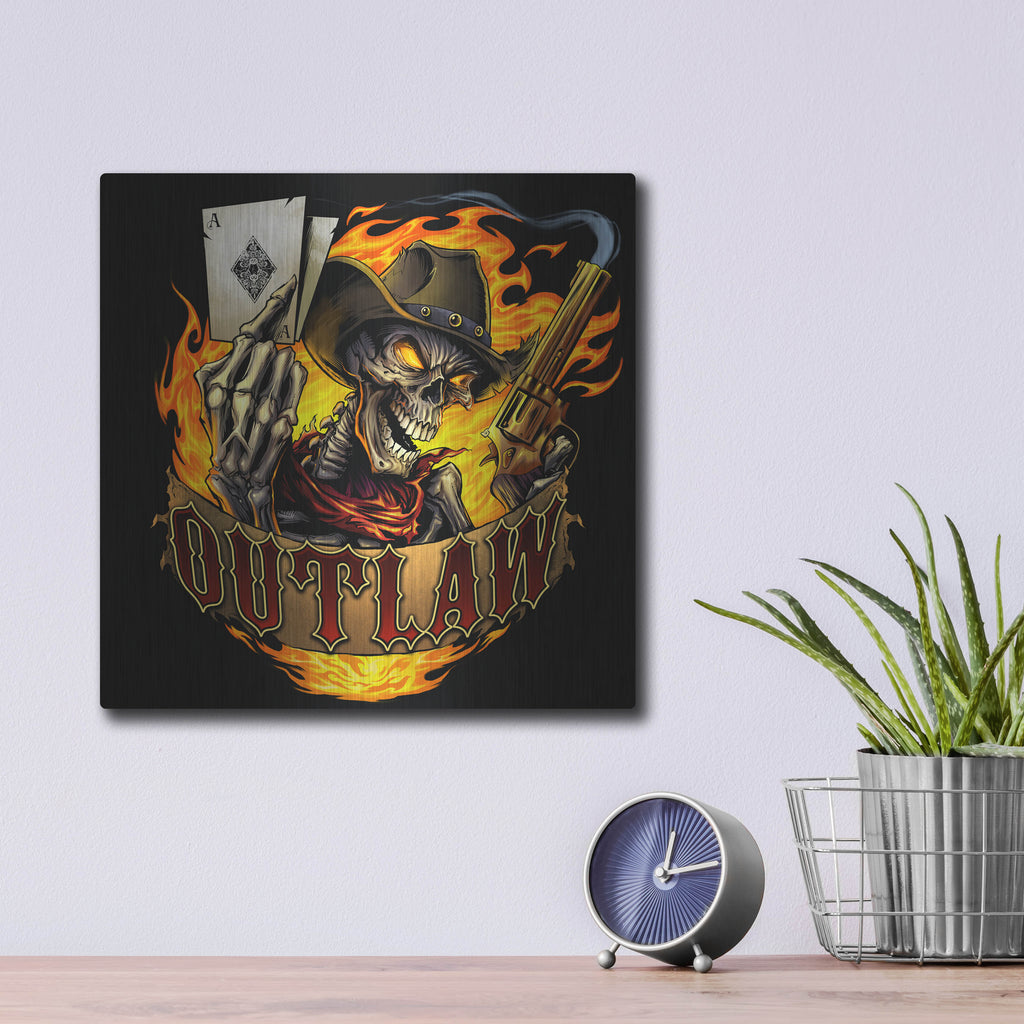 Luxe Metal Art 'Outlaw Skeleton' by Flyland Designs, Metal Wall Art,12x12