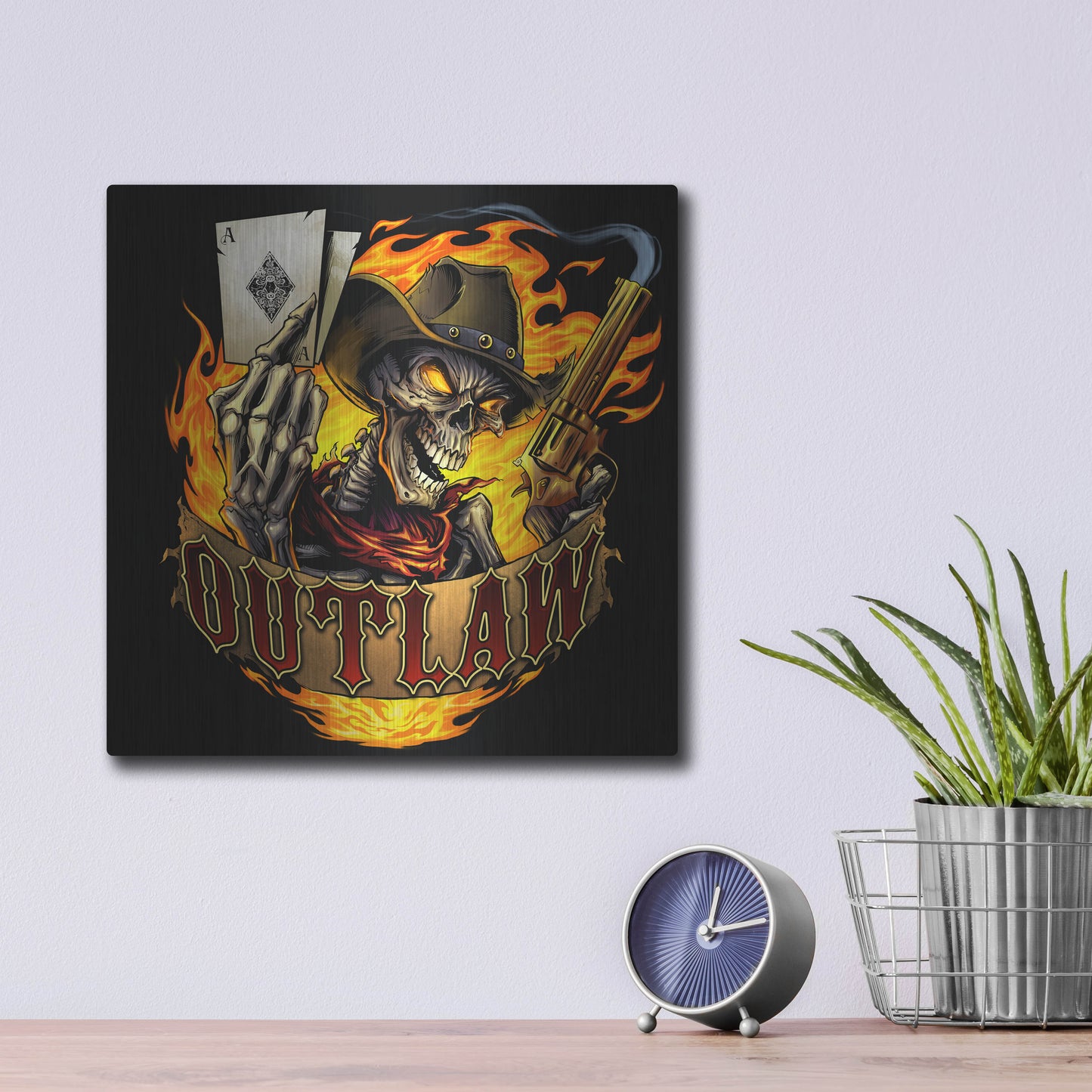 Luxe Metal Art 'Outlaw Skeleton' by Flyland Designs, Metal Wall Art,12x12