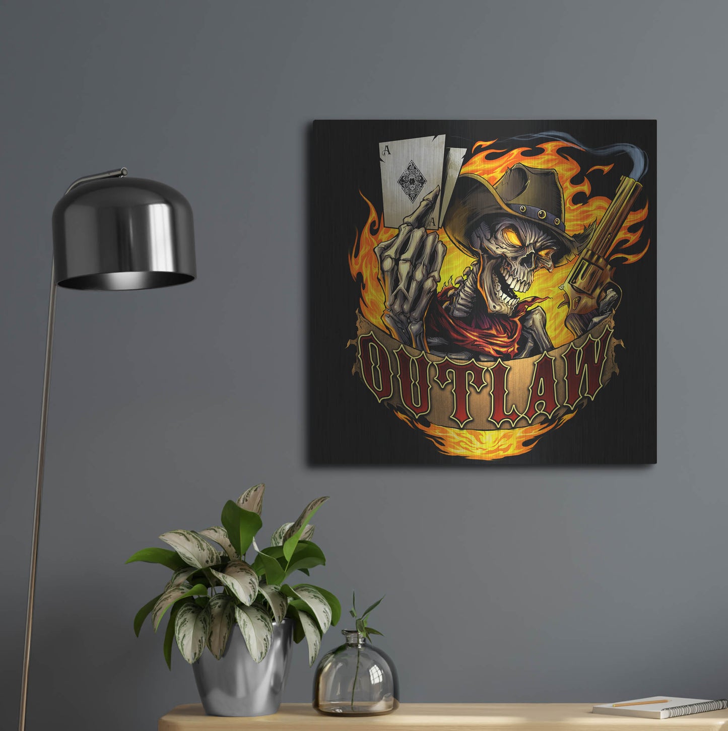 Luxe Metal Art 'Outlaw Skeleton' by Flyland Designs, Metal Wall Art,24x24