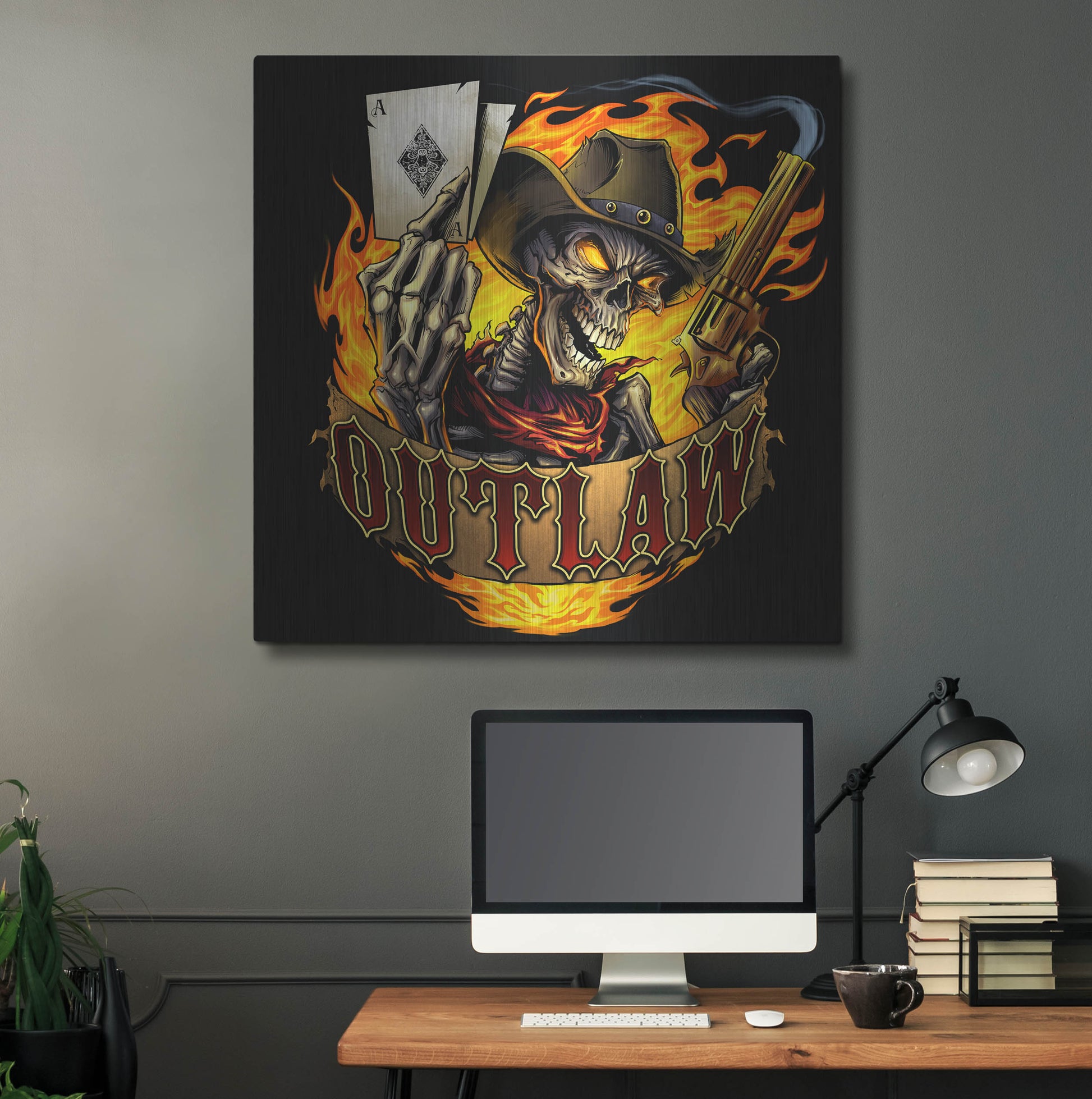 Luxe Metal Art 'Outlaw Skeleton' by Flyland Designs, Metal Wall Art,36x36