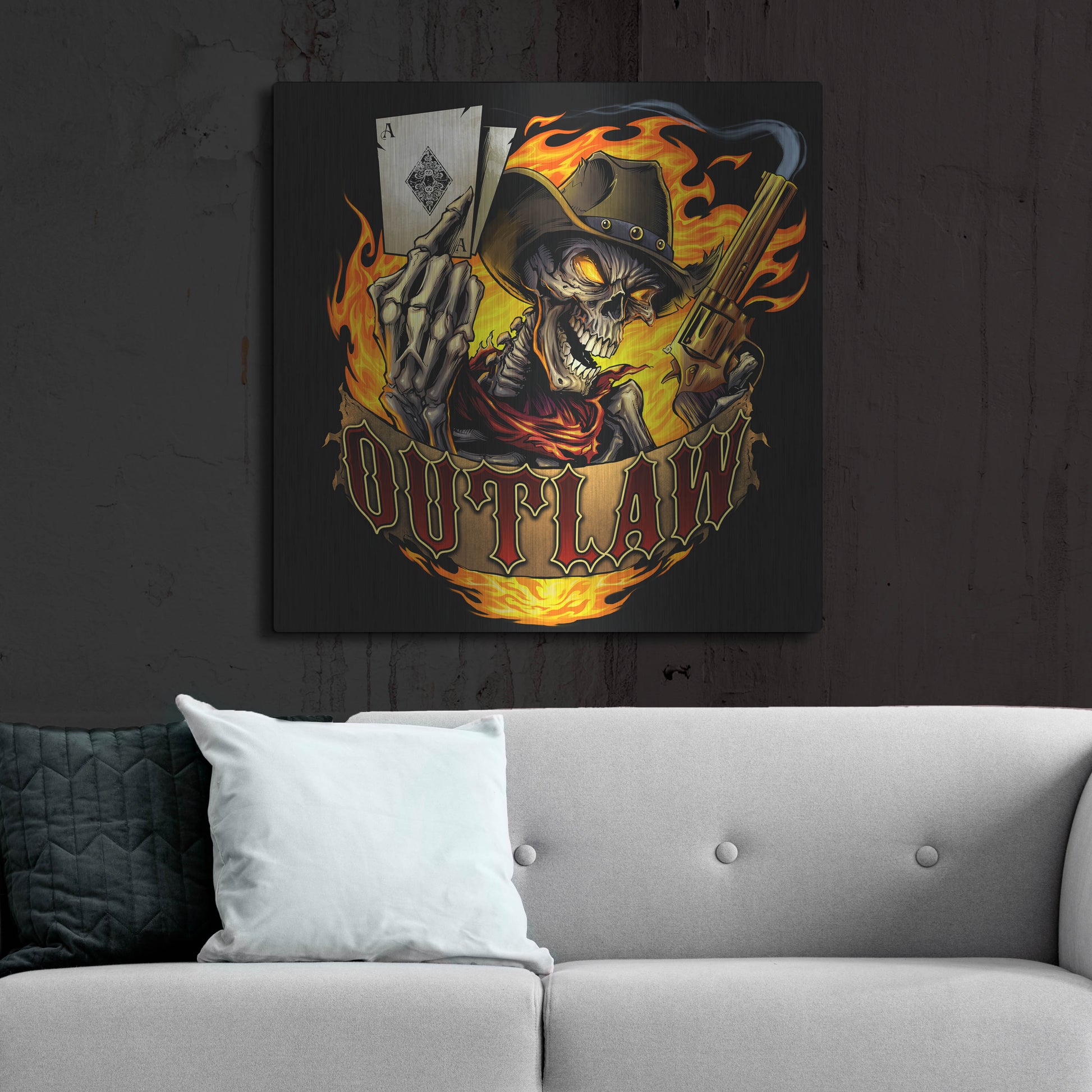 Luxe Metal Art 'Outlaw Skeleton' by Flyland Designs, Metal Wall Art,36x36
