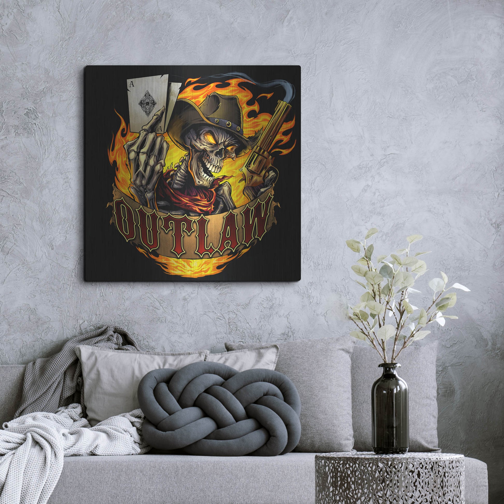 Luxe Metal Art 'Outlaw Skeleton' by Flyland Designs, Metal Wall Art,36x36