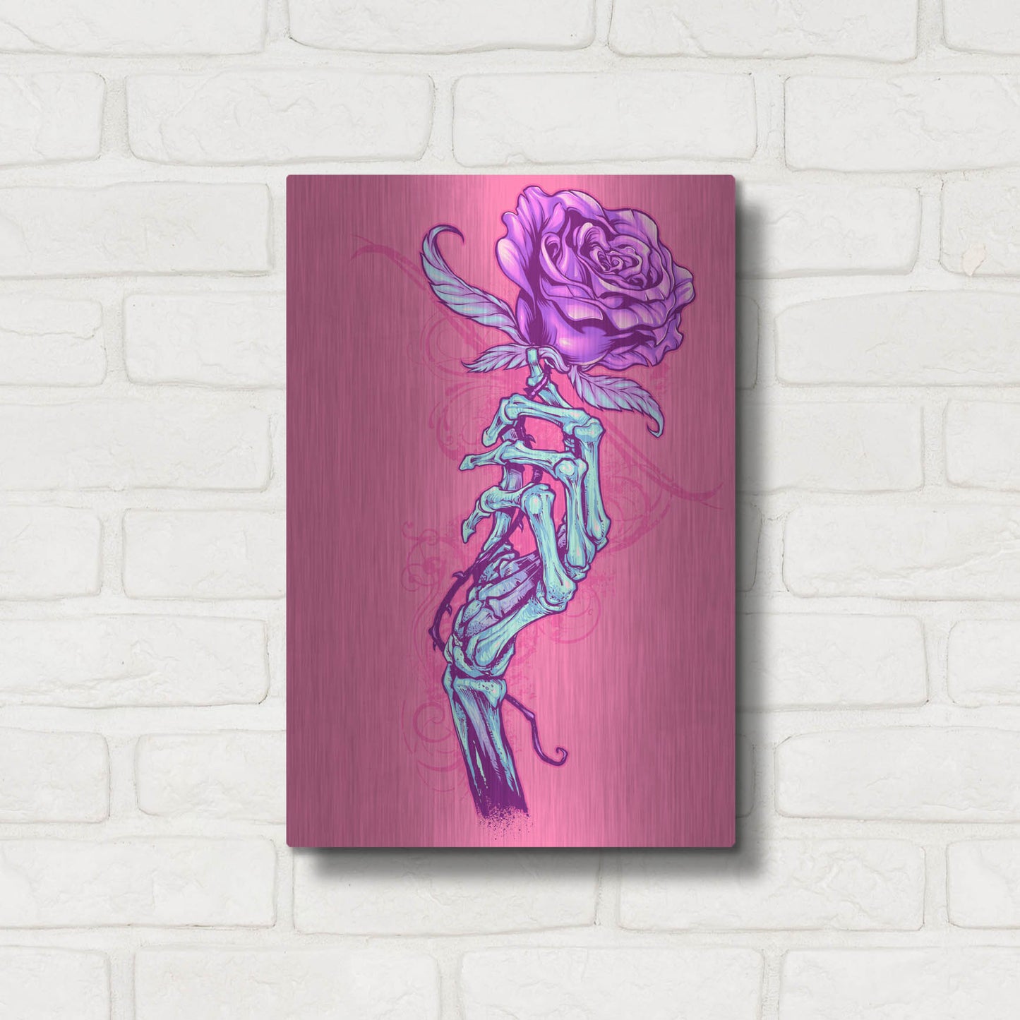 Luxe Metal Art 'Skeleton Hand With Rose' by Flyland Designs, Metal Wall Art,12x16