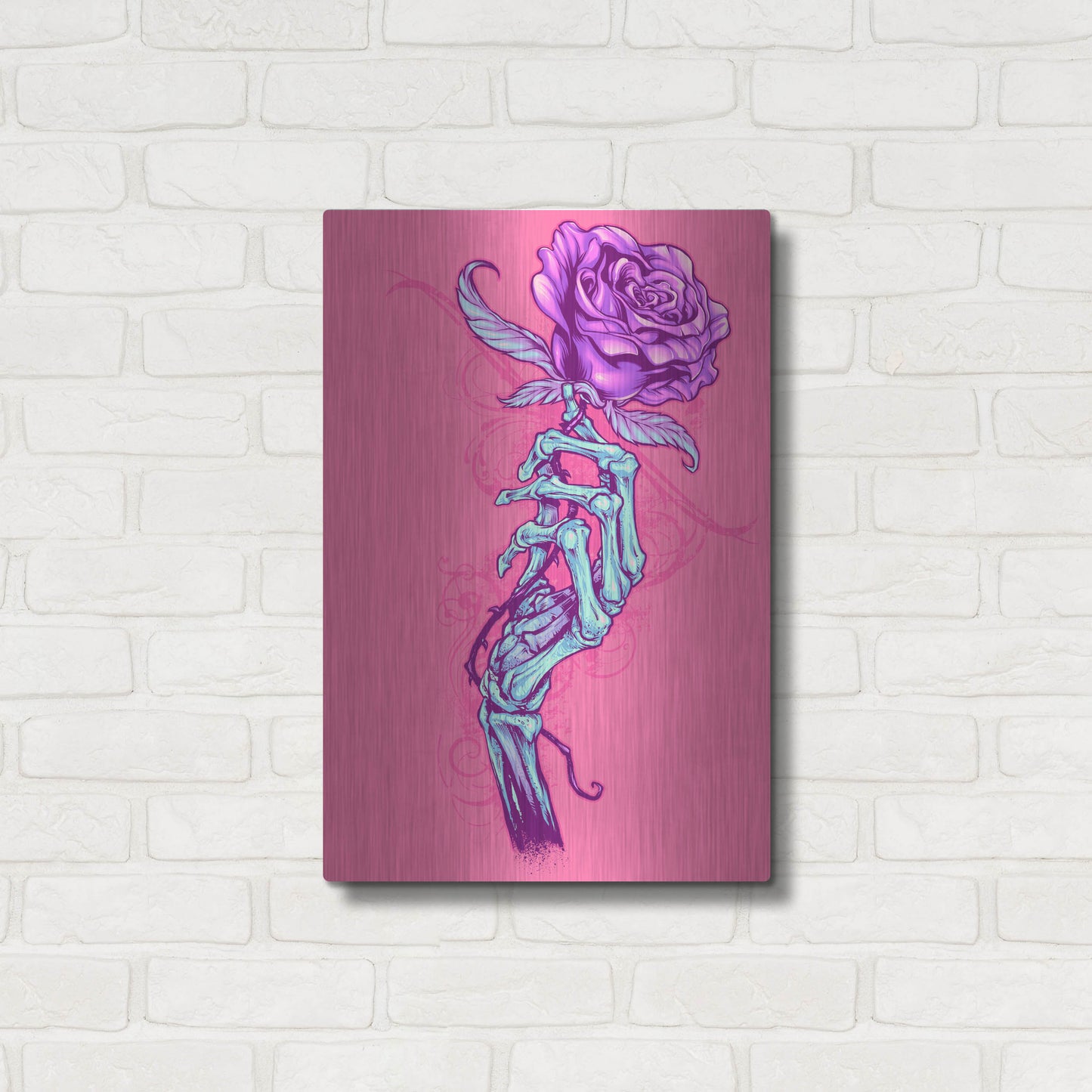 Luxe Metal Art 'Skeleton Hand With Rose' by Flyland Designs, Metal Wall Art,16x24