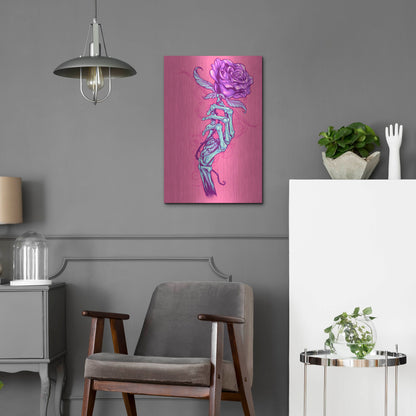 Luxe Metal Art 'Skeleton Hand With Rose' by Flyland Designs, Metal Wall Art,16x24