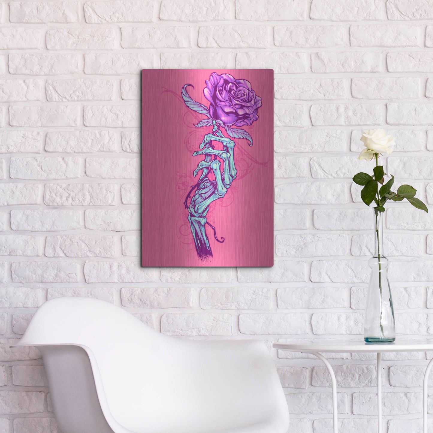 Luxe Metal Art 'Skeleton Hand With Rose' by Flyland Designs, Metal Wall Art,16x24