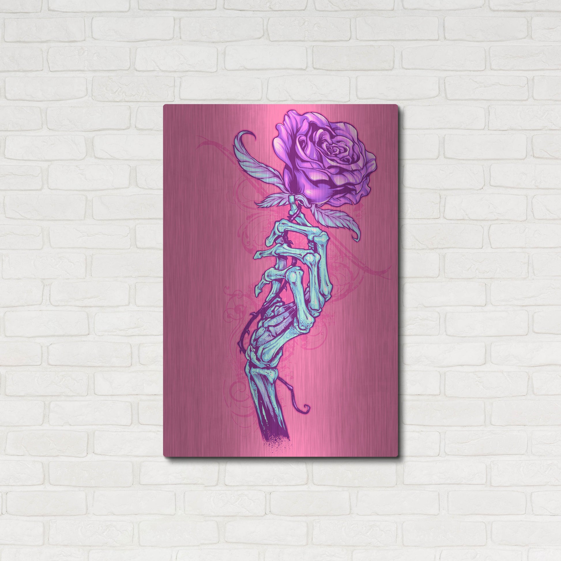 Luxe Metal Art 'Skeleton Hand With Rose' by Flyland Designs, Metal Wall Art,24x36