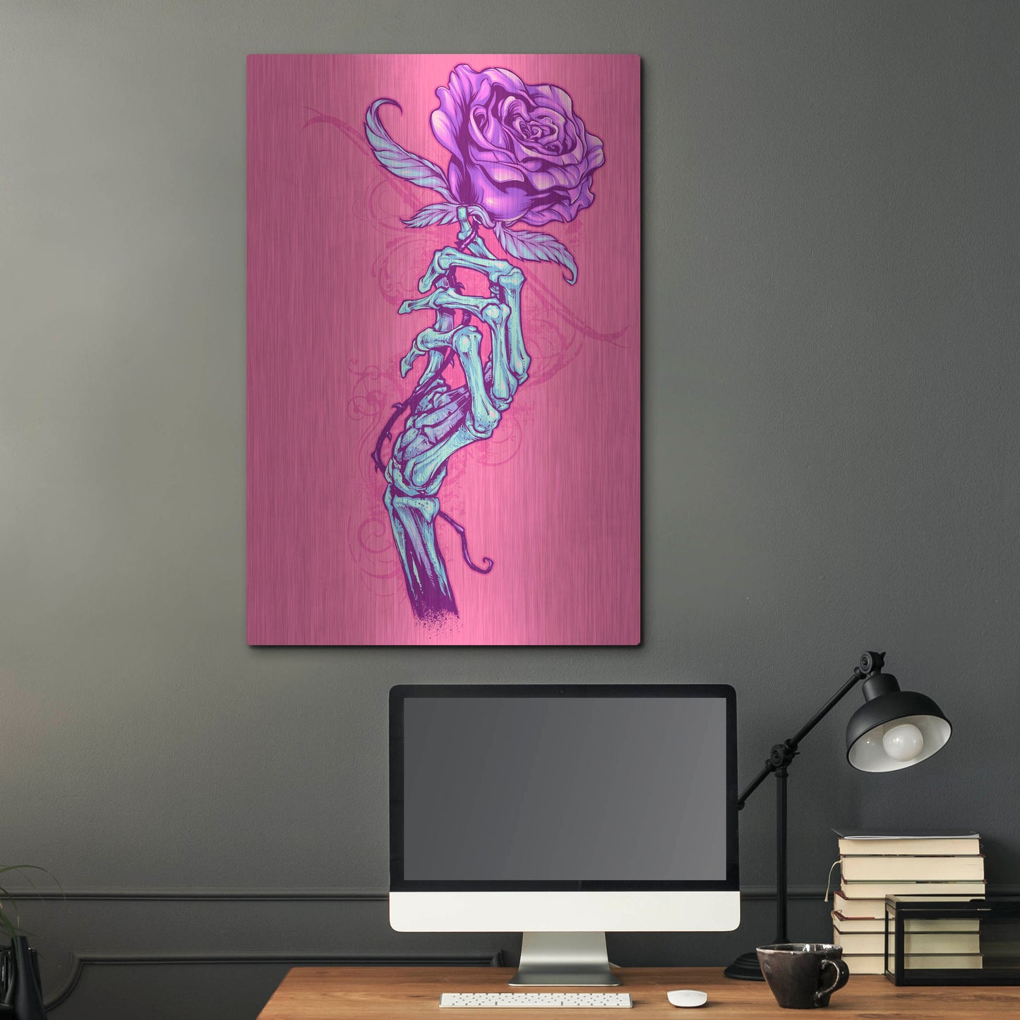 Luxe Metal Art 'Skeleton Hand With Rose' by Flyland Designs, Metal Wall Art,24x36