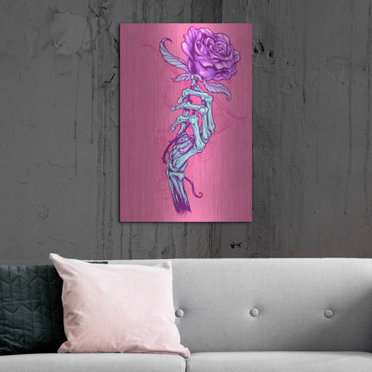 Luxe Metal Art 'Skeleton Hand With Rose' by Flyland Designs, Metal Wall Art,24x36