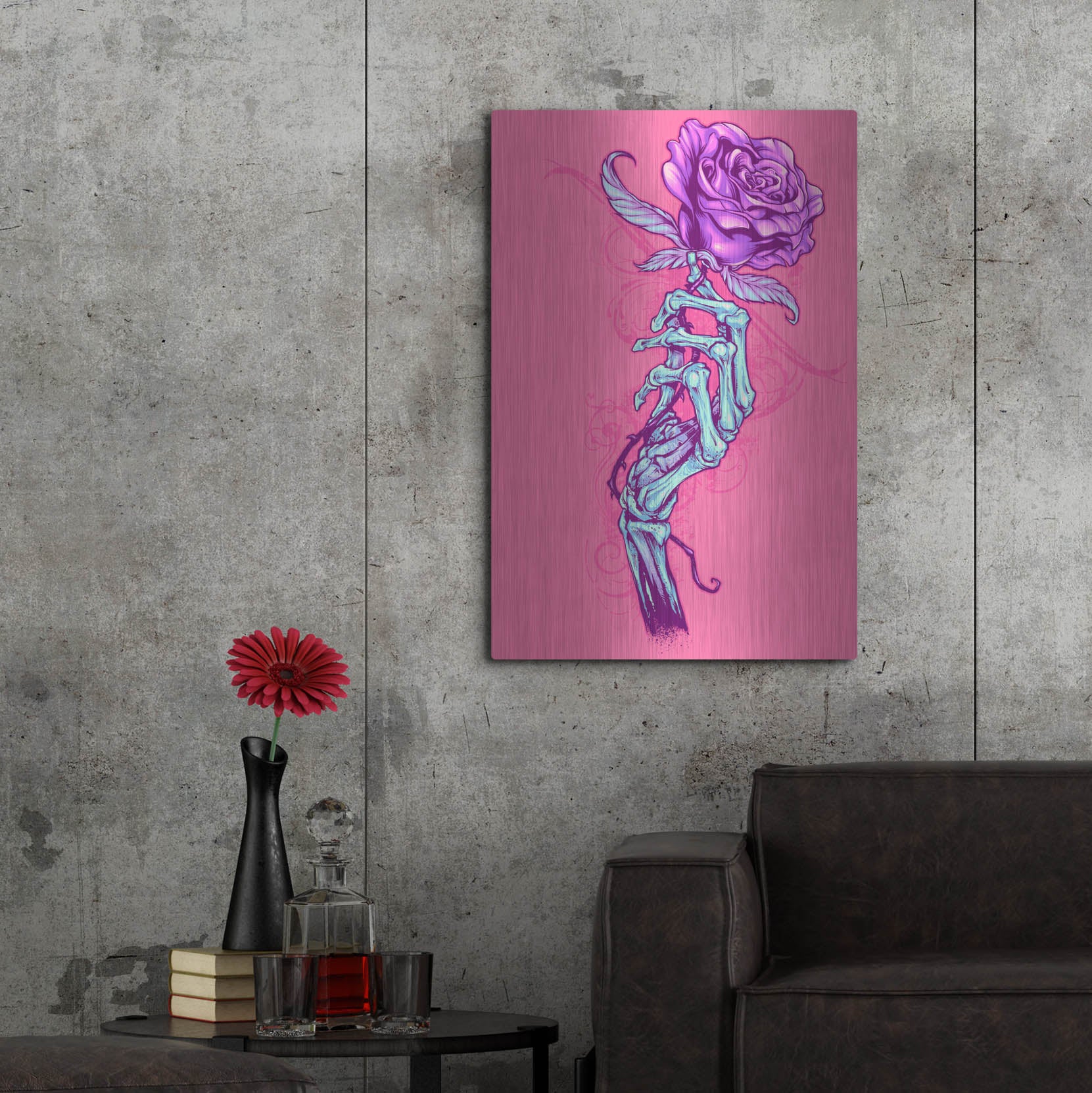 Luxe Metal Art 'Skeleton Hand With Rose' by Flyland Designs, Metal Wall Art,24x36