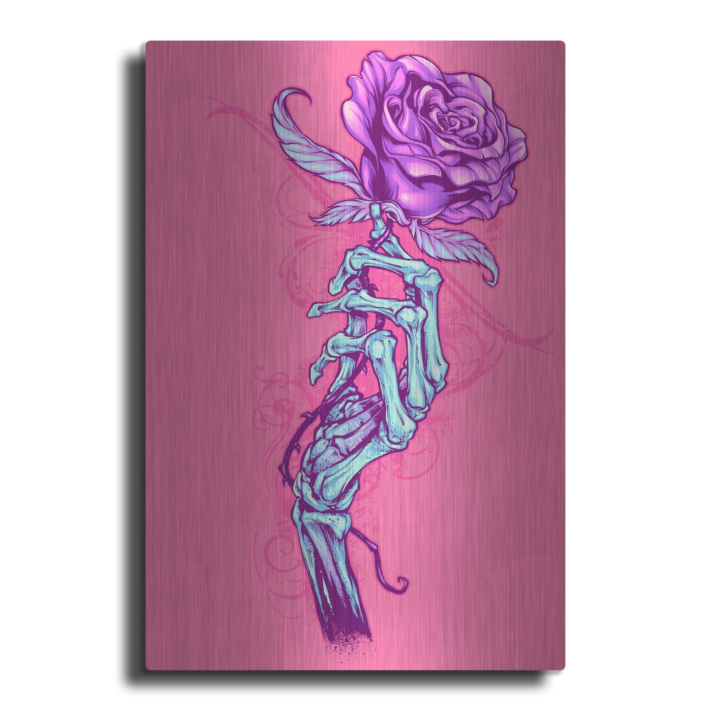 Luxe Metal Art 'Skeleton Hand With Rose' by Flyland Designs, Metal Wall Art