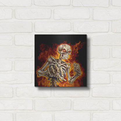 Luxe Metal Art 'Skeleton With Fire' by Flyland Designs, Metal Wall Art,12x12