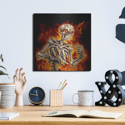 Luxe Metal Art 'Skeleton With Fire' by Flyland Designs, Metal Wall Art,12x12