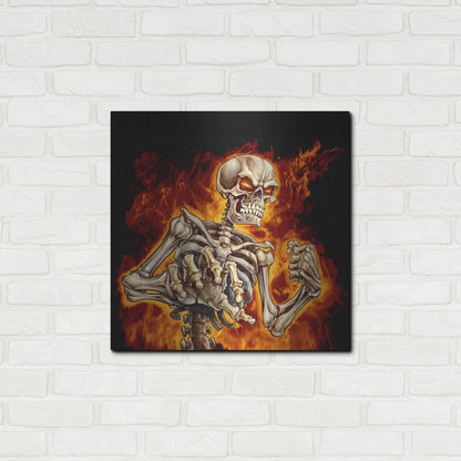 Luxe Metal Art 'Skeleton With Fire' by Flyland Designs, Metal Wall Art,24x24