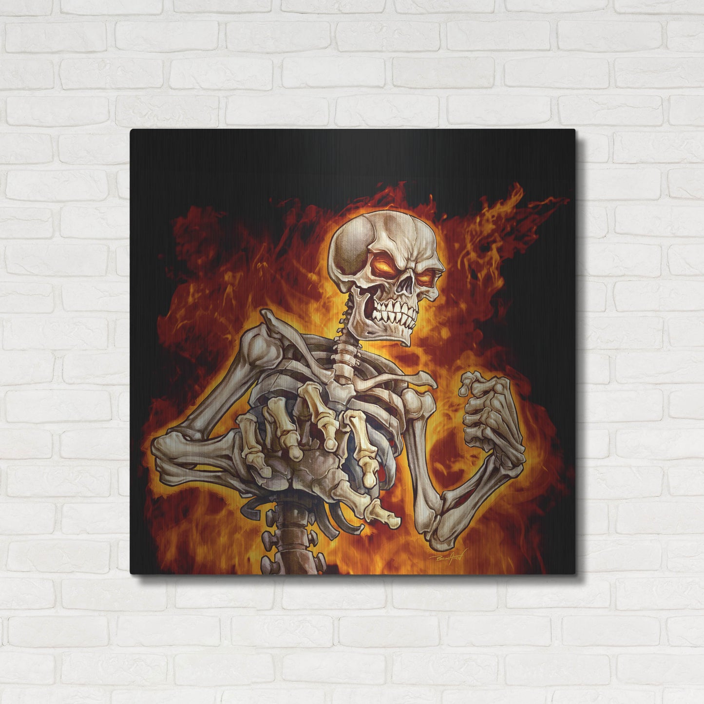 Luxe Metal Art 'Skeleton With Fire' by Flyland Designs, Metal Wall Art,36x36