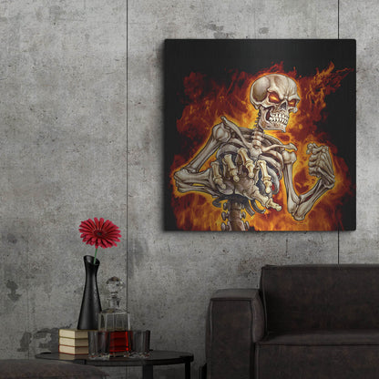 Luxe Metal Art 'Skeleton With Fire' by Flyland Designs, Metal Wall Art,36x36