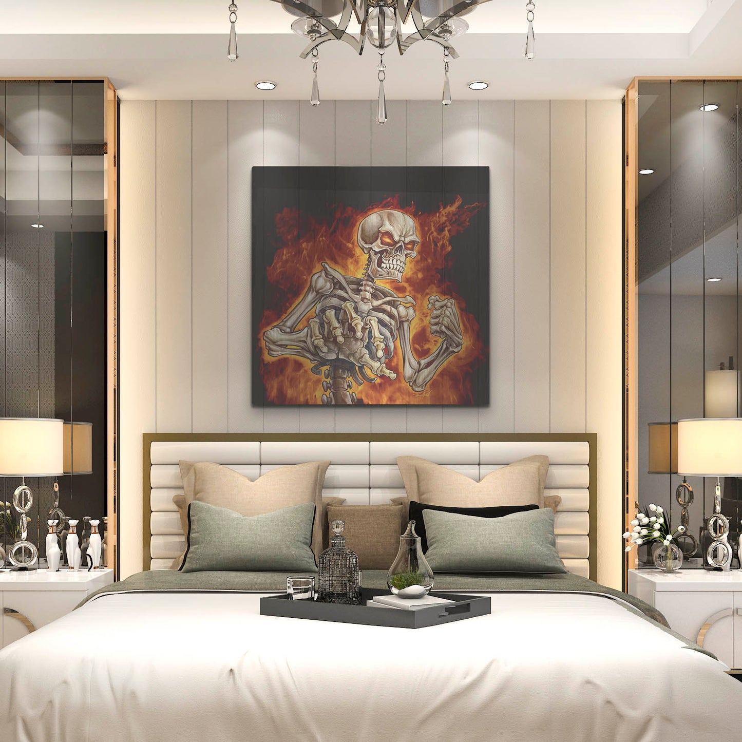 Luxe Metal Art 'Skeleton With Fire' by Flyland Designs, Metal Wall Art,36x36