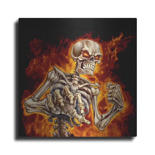 Luxe Metal Art 'Skeleton With Fire' by Flyland Designs, Metal Wall Art