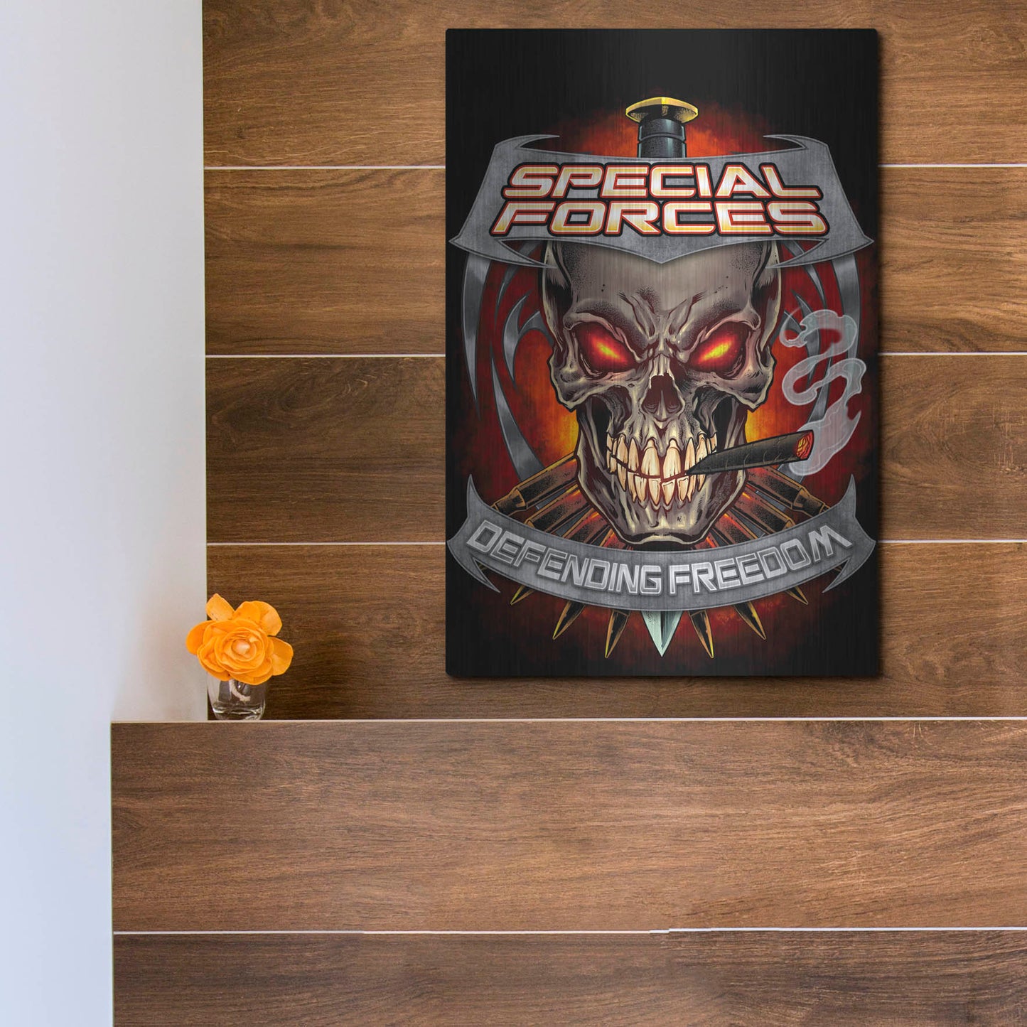 Luxe Metal Art 'Skull And Bullets Crest' by Flyland Designs, Metal Wall Art,12x16