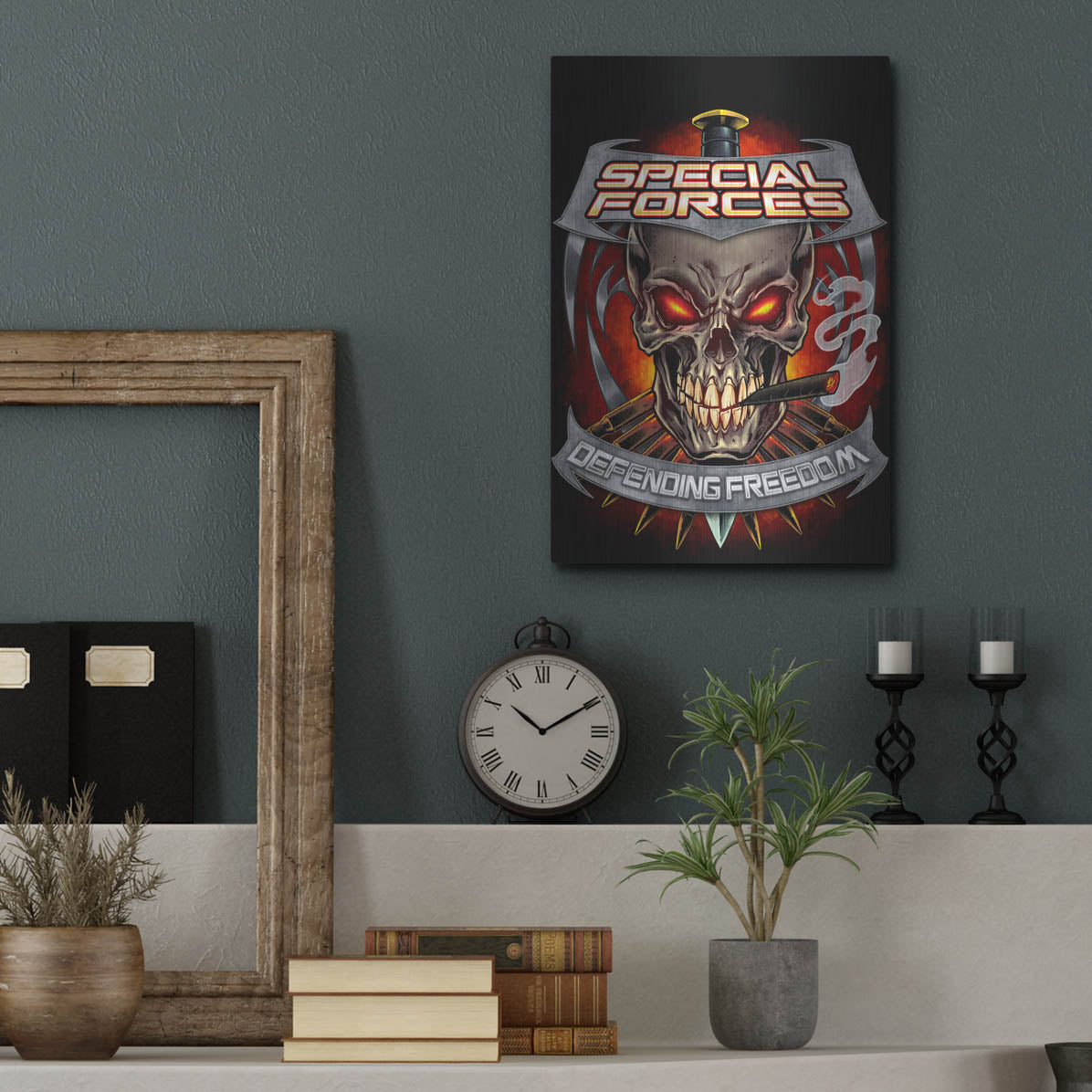 Luxe Metal Art 'Skull And Bullets Crest' by Flyland Designs, Metal Wall Art,12x16