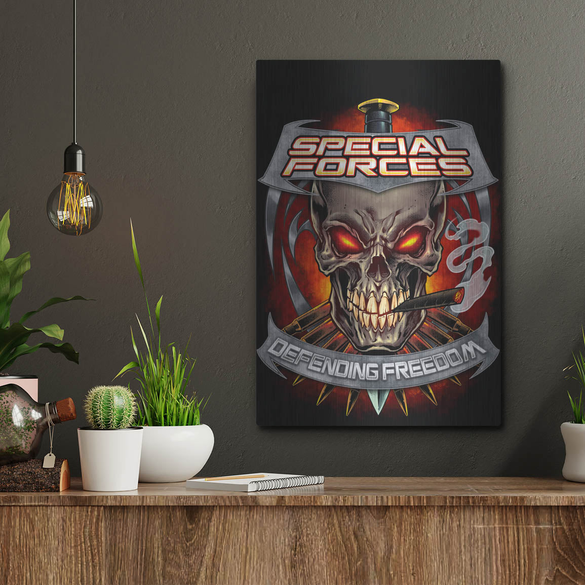 Luxe Metal Art 'Skull And Bullets Crest' by Flyland Designs, Metal Wall Art,12x16