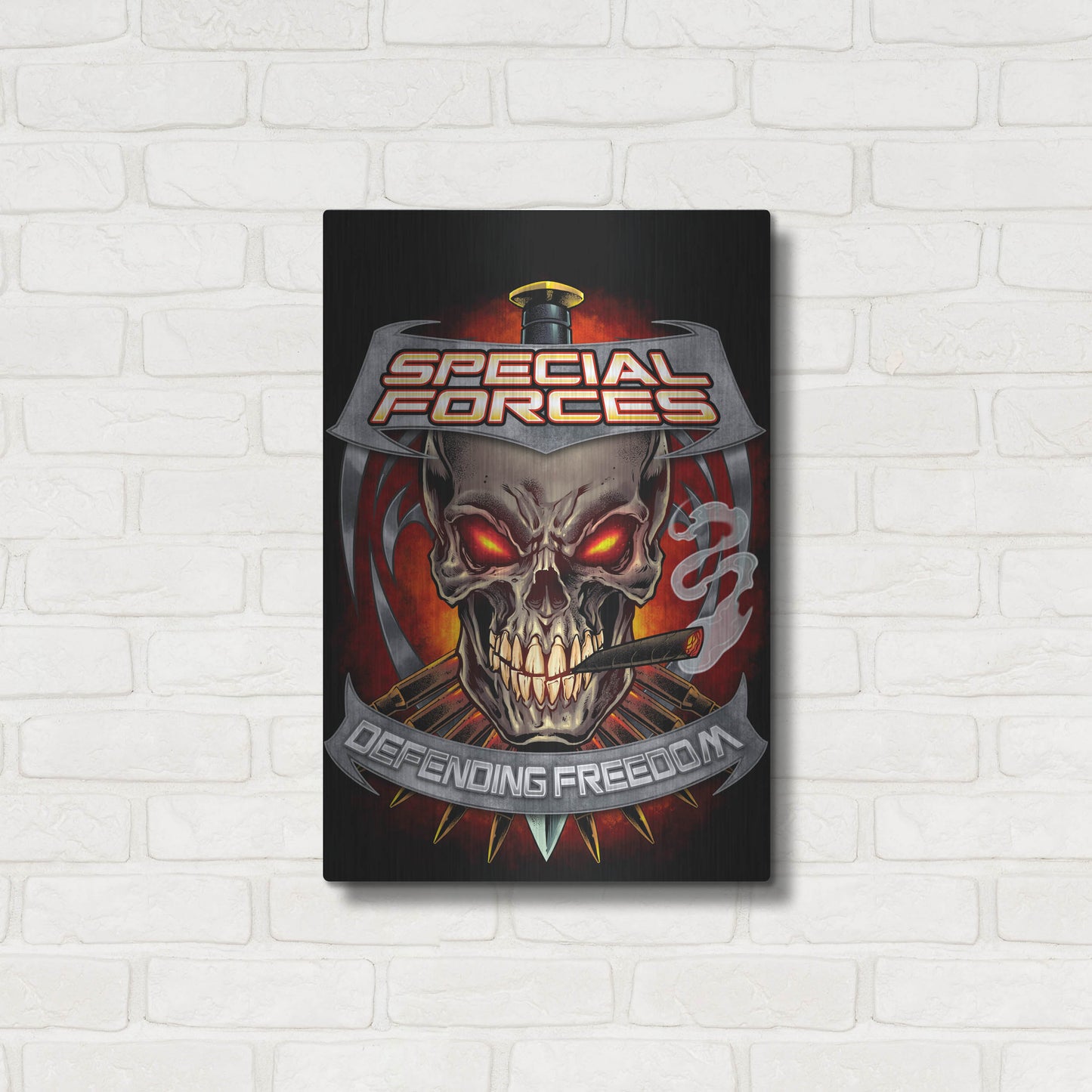 Luxe Metal Art 'Skull And Bullets Crest' by Flyland Designs, Metal Wall Art,16x24