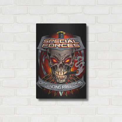 Luxe Metal Art 'Skull And Bullets Crest' by Flyland Designs, Metal Wall Art,16x24