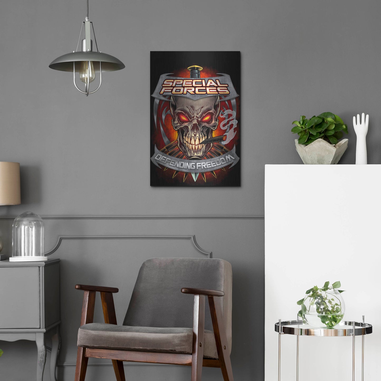 Luxe Metal Art 'Skull And Bullets Crest' by Flyland Designs, Metal Wall Art,16x24