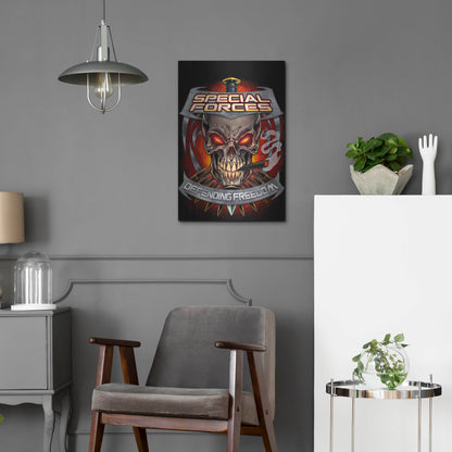 Luxe Metal Art 'Skull And Bullets Crest' by Flyland Designs, Metal Wall Art,16x24