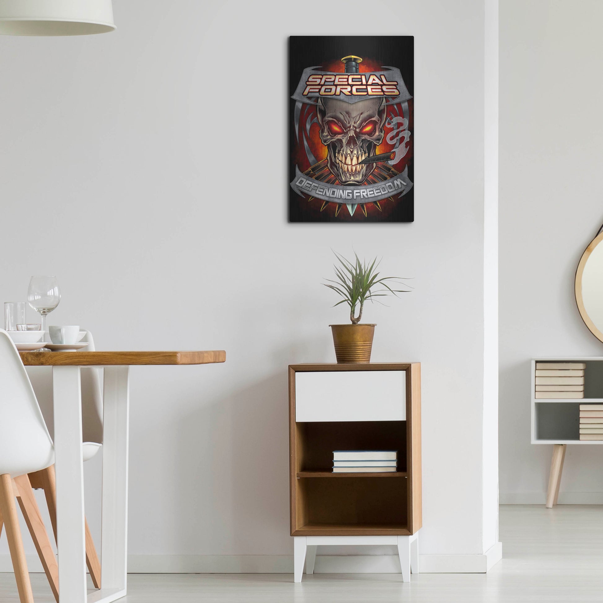 Luxe Metal Art 'Skull And Bullets Crest' by Flyland Designs, Metal Wall Art,16x24