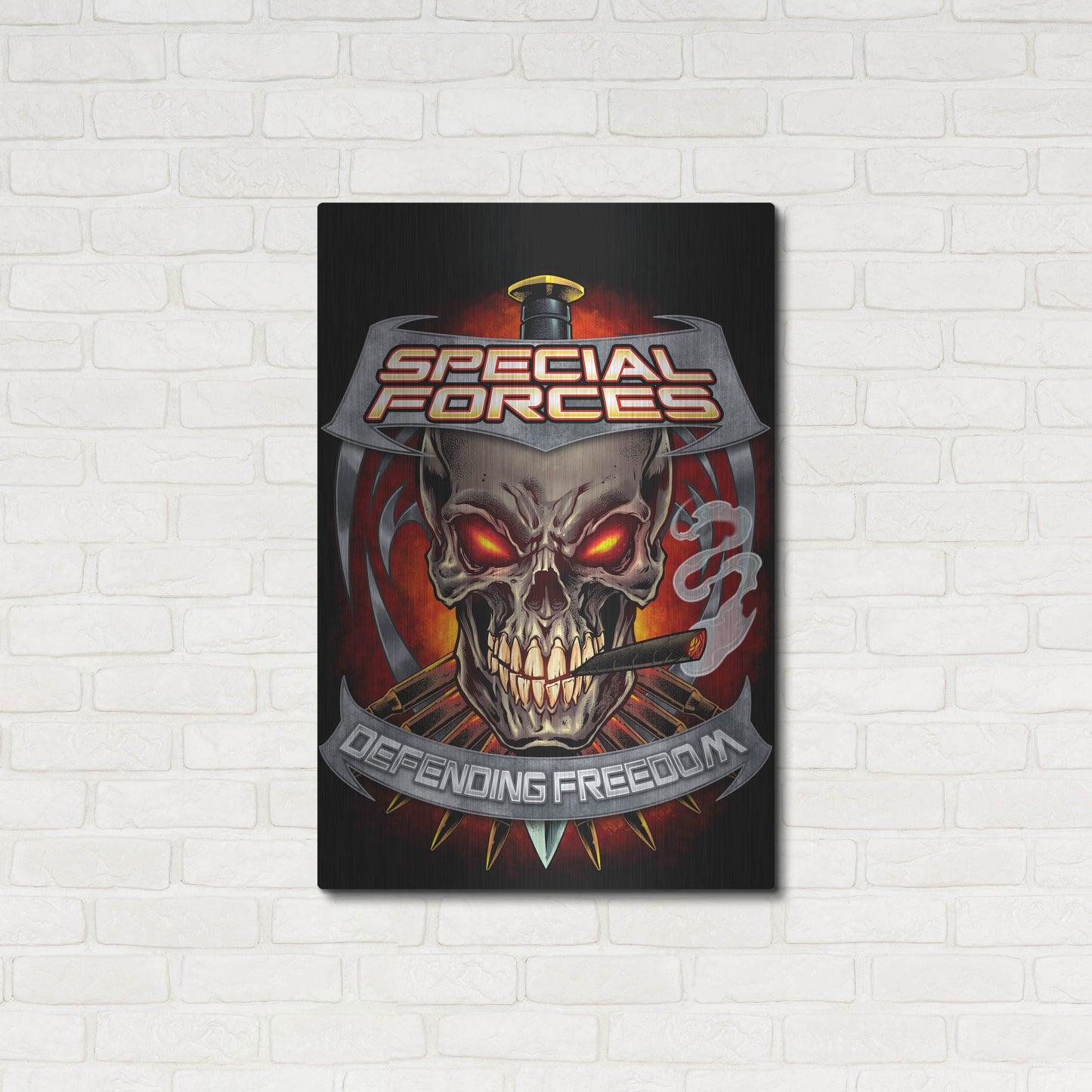 Luxe Metal Art 'Skull And Bullets Crest' by Flyland Designs, Metal Wall Art,24x36