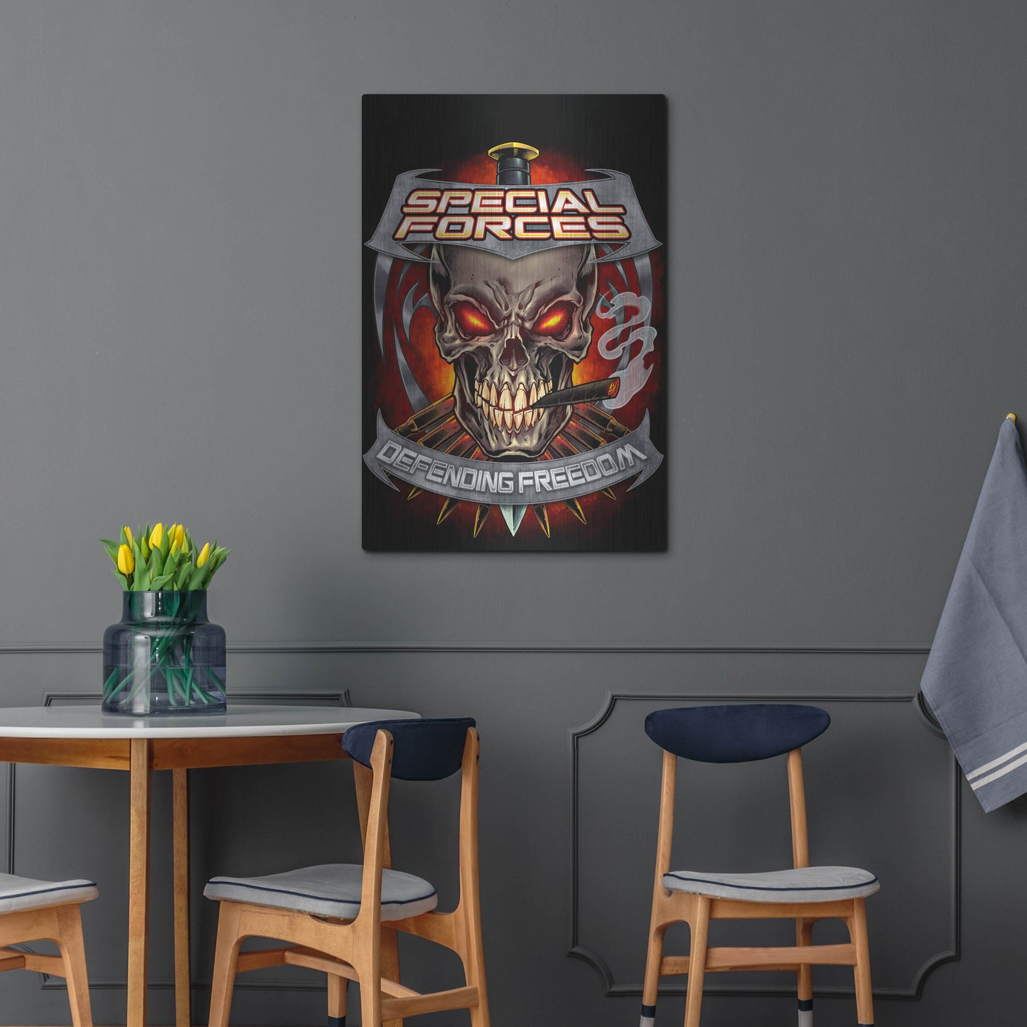 Luxe Metal Art 'Skull And Bullets Crest' by Flyland Designs, Metal Wall Art,24x36
