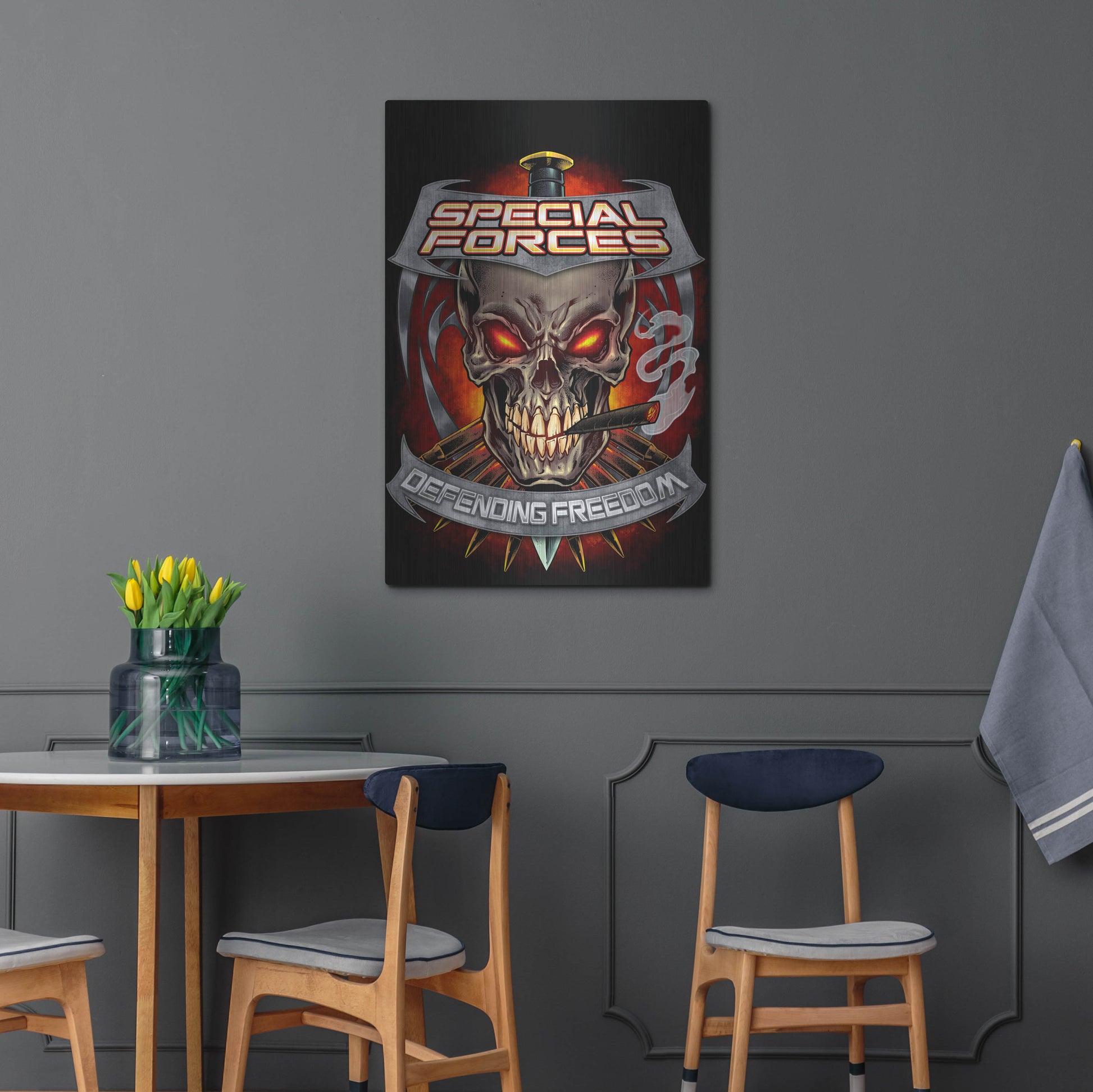 Luxe Metal Art 'Skull And Bullets Crest' by Flyland Designs, Metal Wall Art,24x36